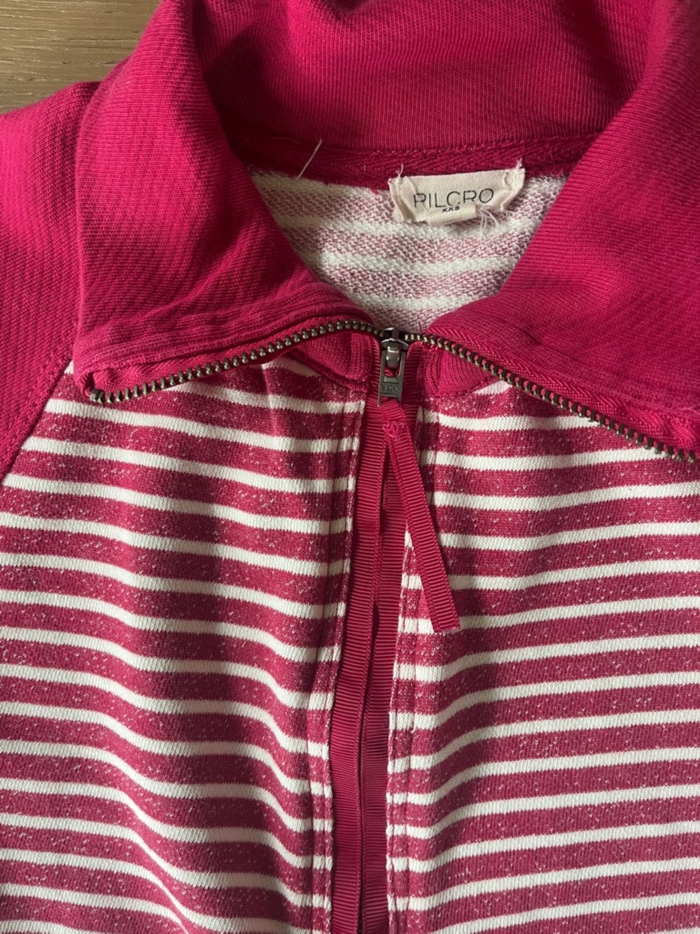 Pilcro Fuchsia and White Striped Zip-Up Knit Jacket